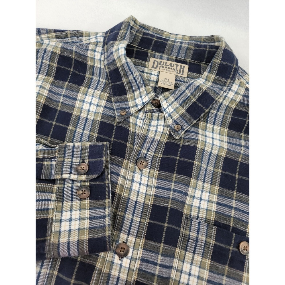 Duluth Trading Co Mens 2XL‎ Plaid Flannel Button Down Shirt Navy  Rugged Outdoor